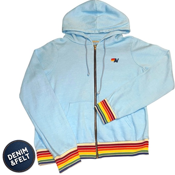 Aviator Nation Unisex Rainbow Rib Full Zip Drawstring Hoodie/Sweatshirt | EUC🩵 - Picture 4 of 14